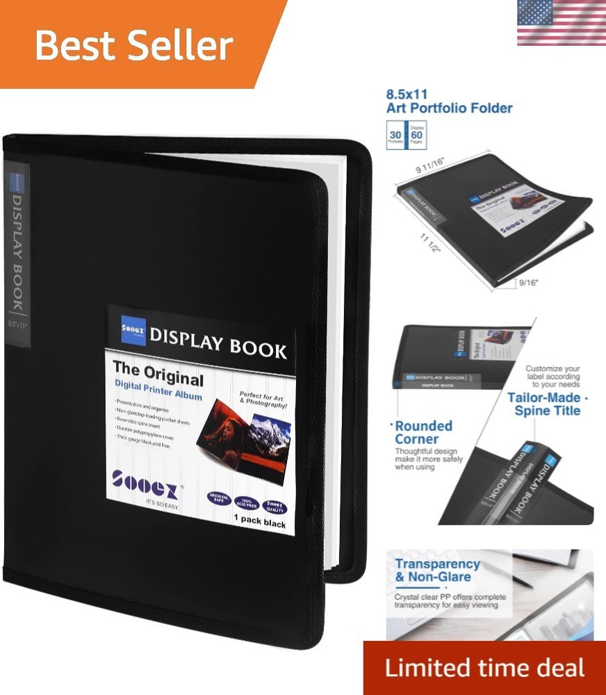 Versatile 30-Pocket Portfolio Binder - Ideal for Artwork, Certificates & More