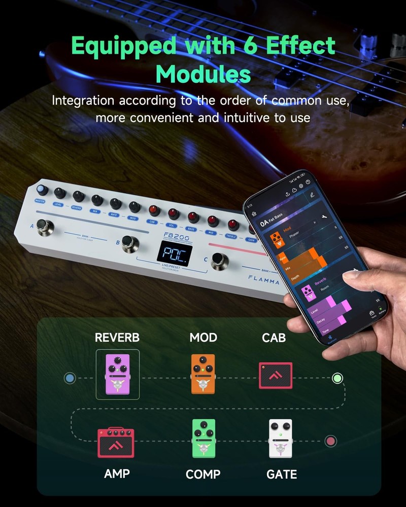 FLAMMA FB200 Bass Multi-Effects Pedal Intelligent Processor with 10 Bass-spec...