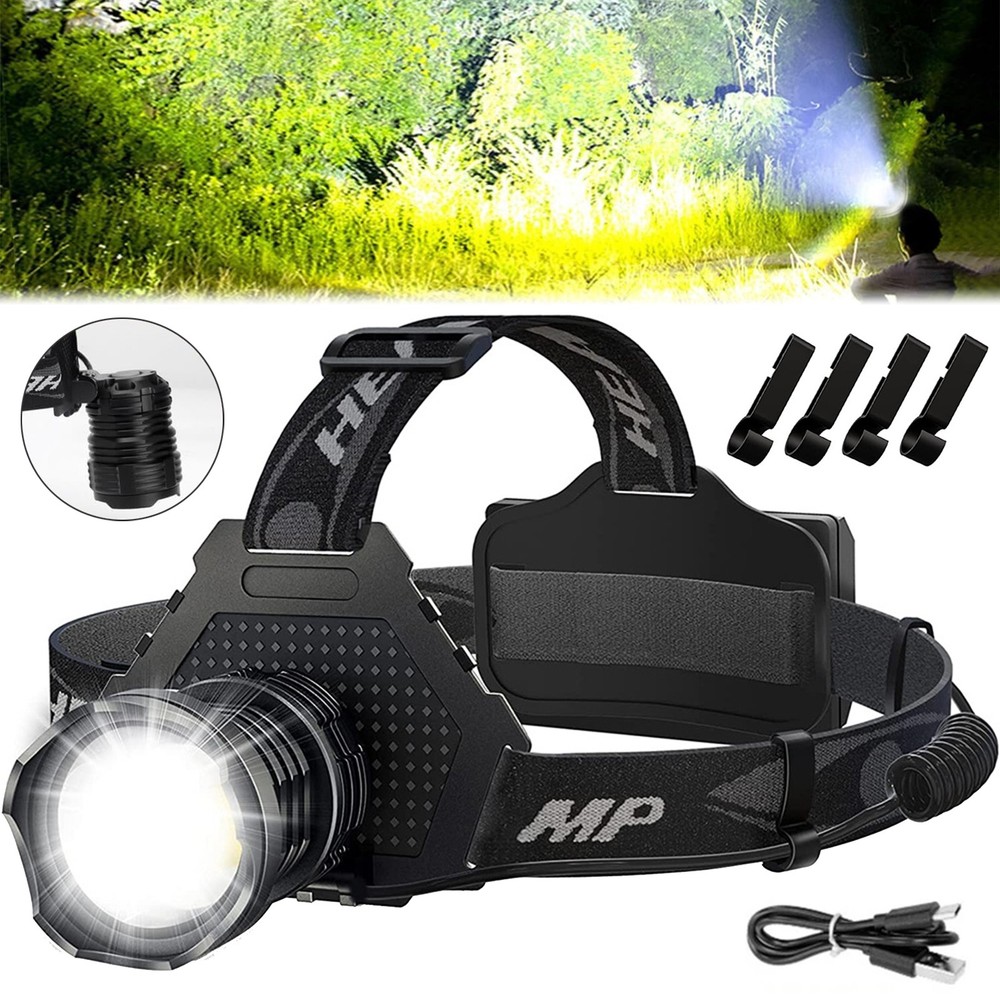 Rechargeable Powerful LED Headlamp Zoomable Waterproof High Power Light 100000LM