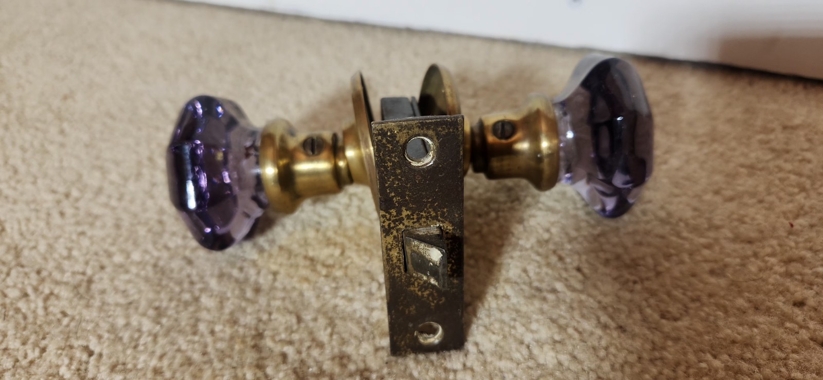 Antique Purple Glass Door Knob Set