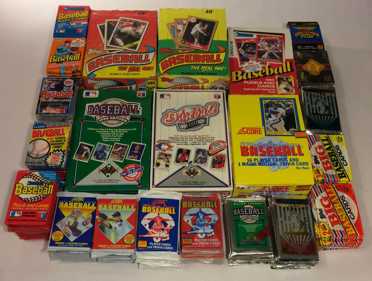 Old Vintage Baseball Cards In Unopened Packs From Wax Box, 100 Card Lot 1987-95