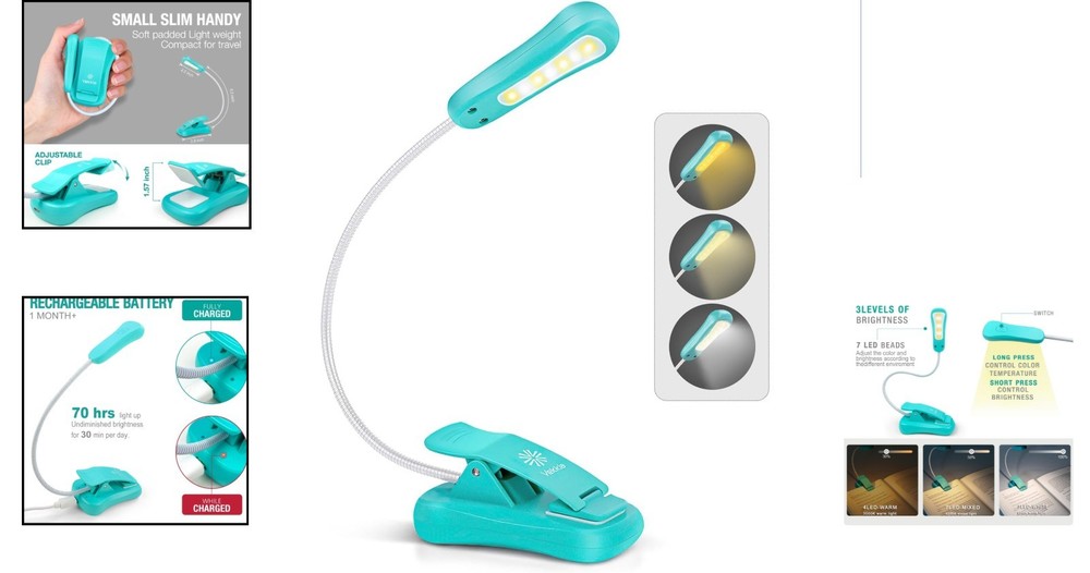 Compact Rechargeable Reading Light – Eye-Caring Diffused Light, Clip-On Design