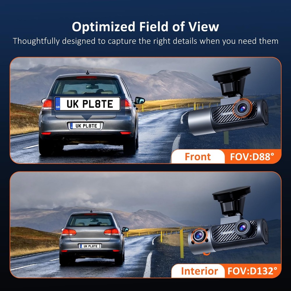 NexiGo 3 Channel Dash Cam with Rotatable Interior/Front Camera