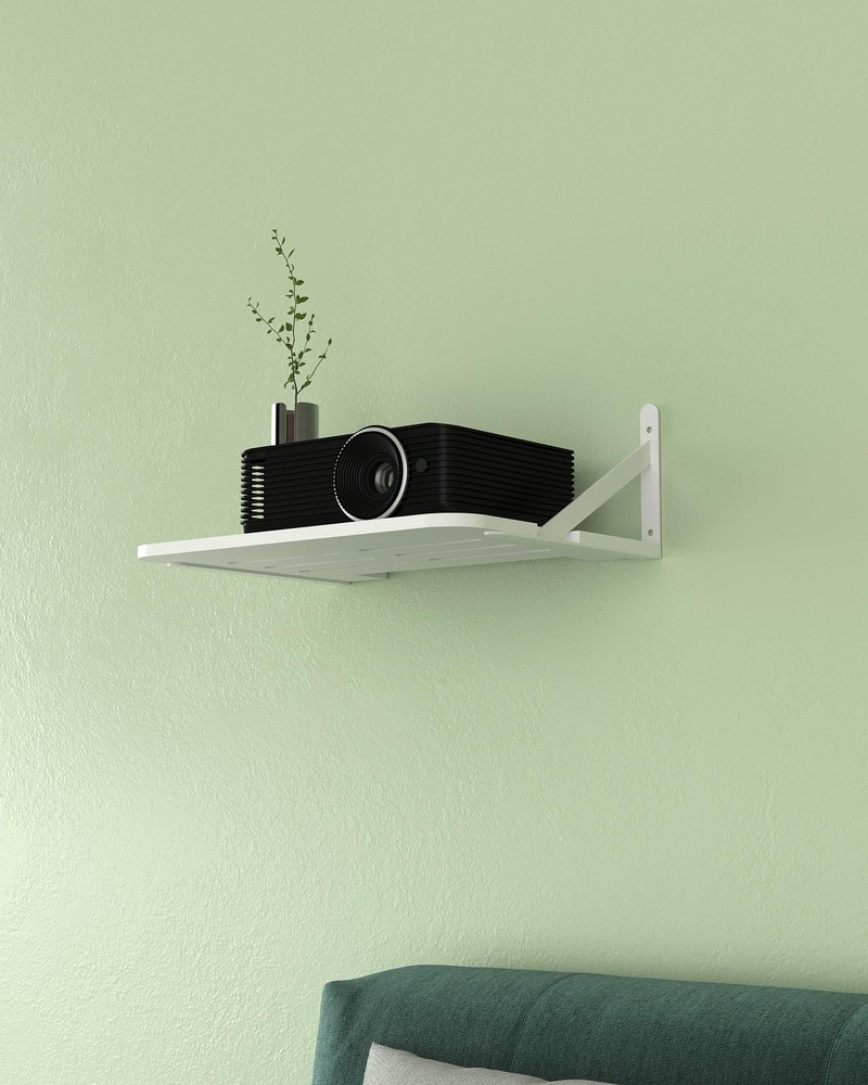 White Small Mini Projector Wall Mount Shelf Modem Router Floating Bracket