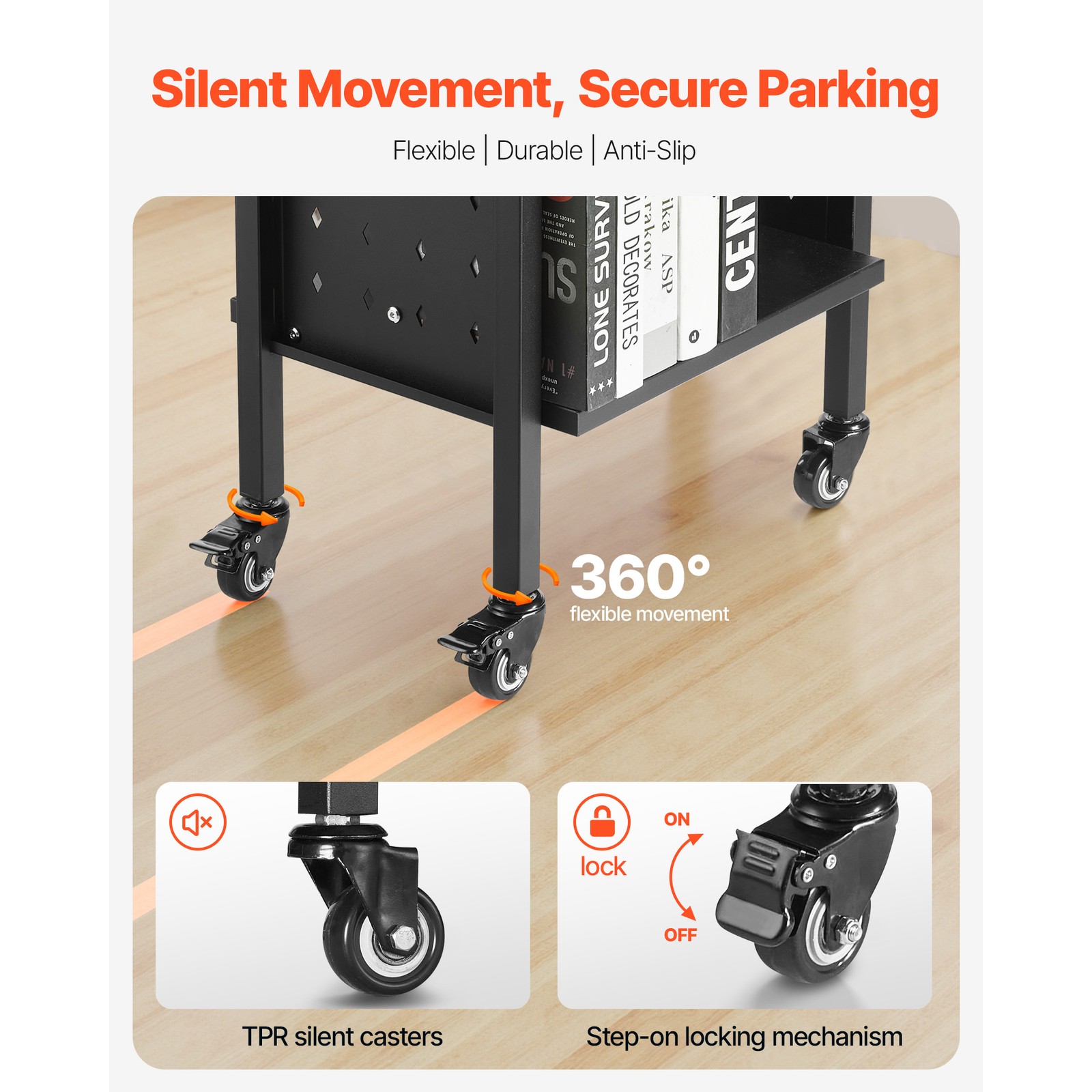 2-Tier Rolling Book Cart Double Sided L-Shaped Shelves Book Truck in Black