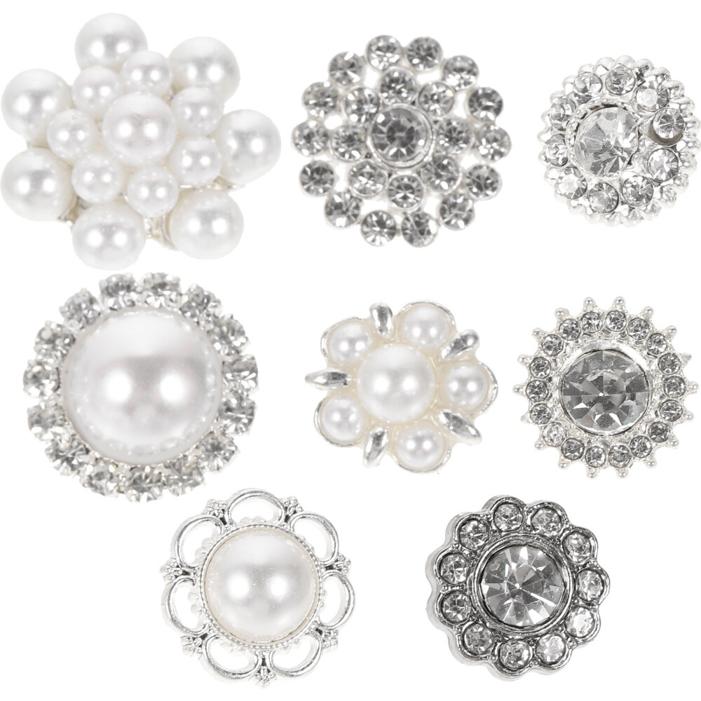 8 Pcs Big Rhinestone Buttons Assorted White Lightweight Portable