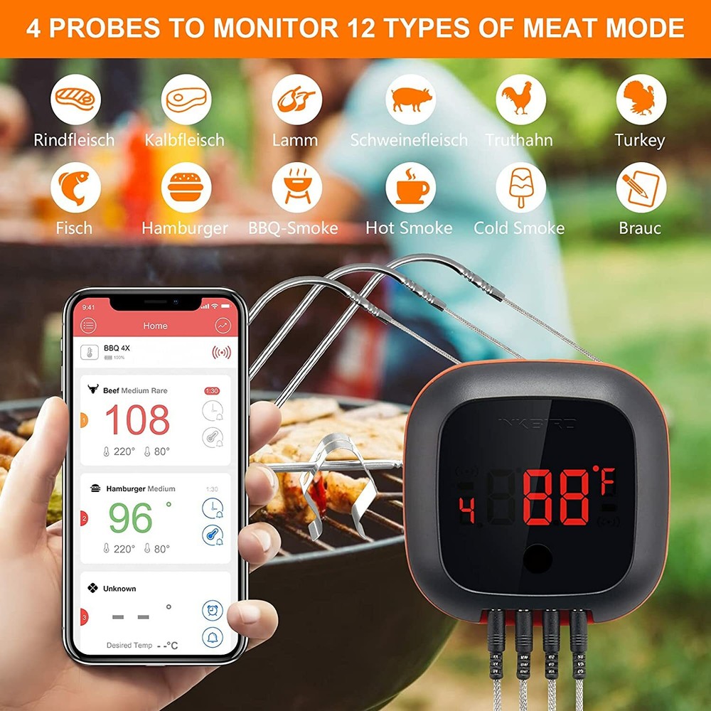 INKBIRD Bluetooth Digital Cooking Thermometer USB Chargeable Grill Ovenproof CF