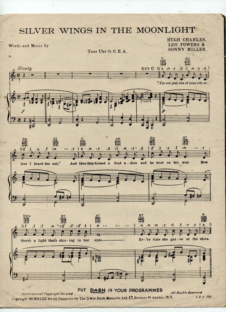 ORIGINAL SHEET MUSIC - SILVER WINGS IN THE MOONLIGHT