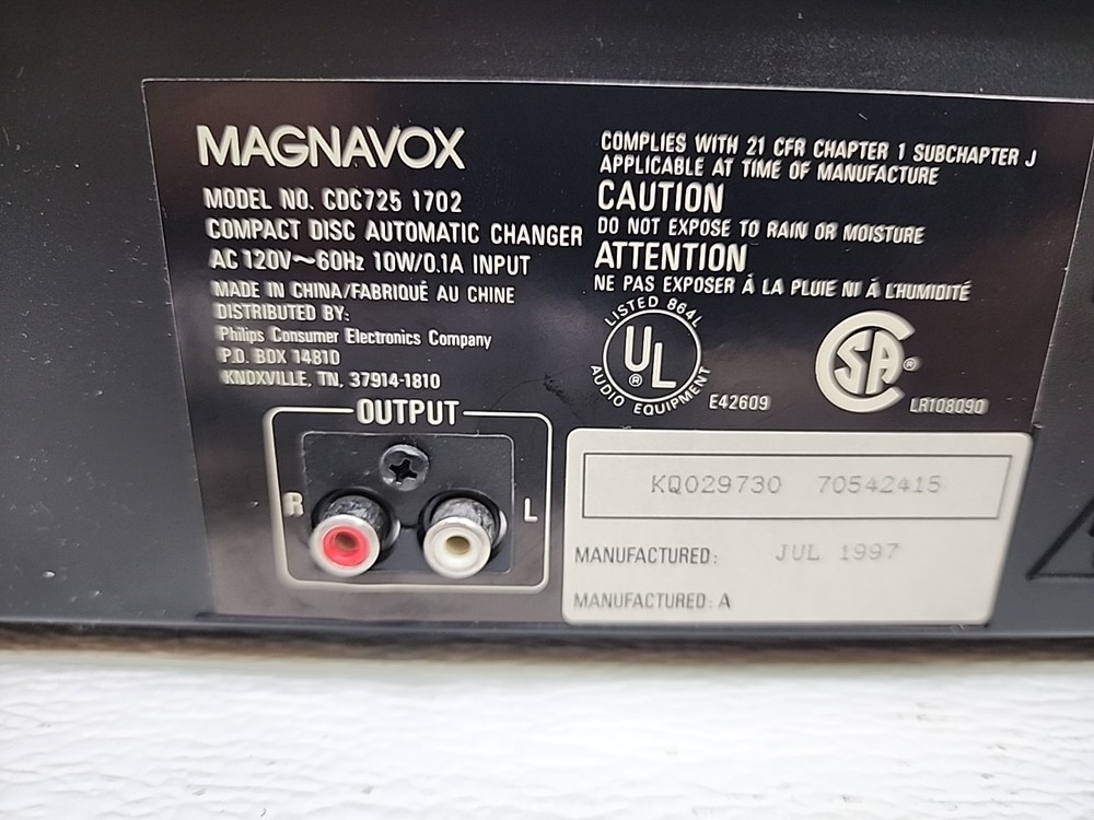 Magnavox CDC 725 1702 5-Disc Carousel CD Changer w/ Remote Tested/Working