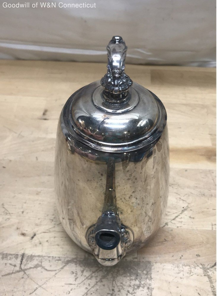 Vintage Silver Plate Coffee Pot Ornate Scroll Handle Spout 8 Inch Tall