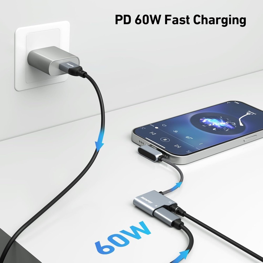 BENFEI USB C to Audio Jack Adapter with 60W Fast Charging, USB-C Silver