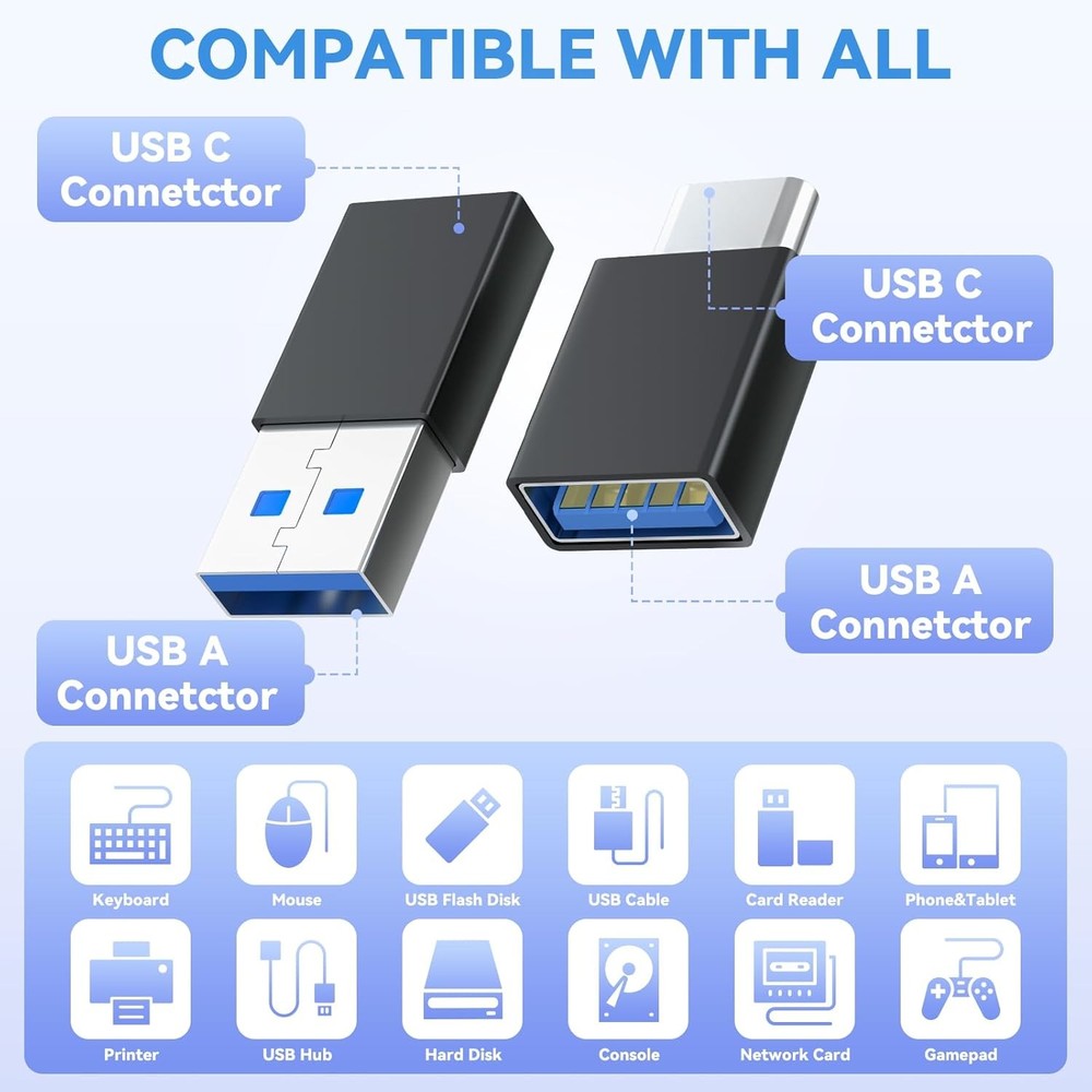 4-Pack USB C to Adapters, with 2 Type C C-A，A-C/4 pack (Grey)
