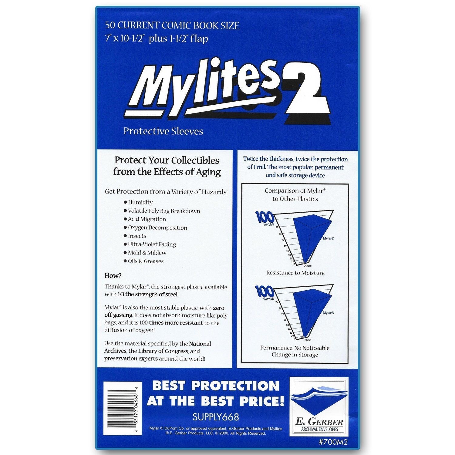 100 Mylites2 CURRENT Mylars Bags & 100 Half Back Comic Boards 700M2/675HB