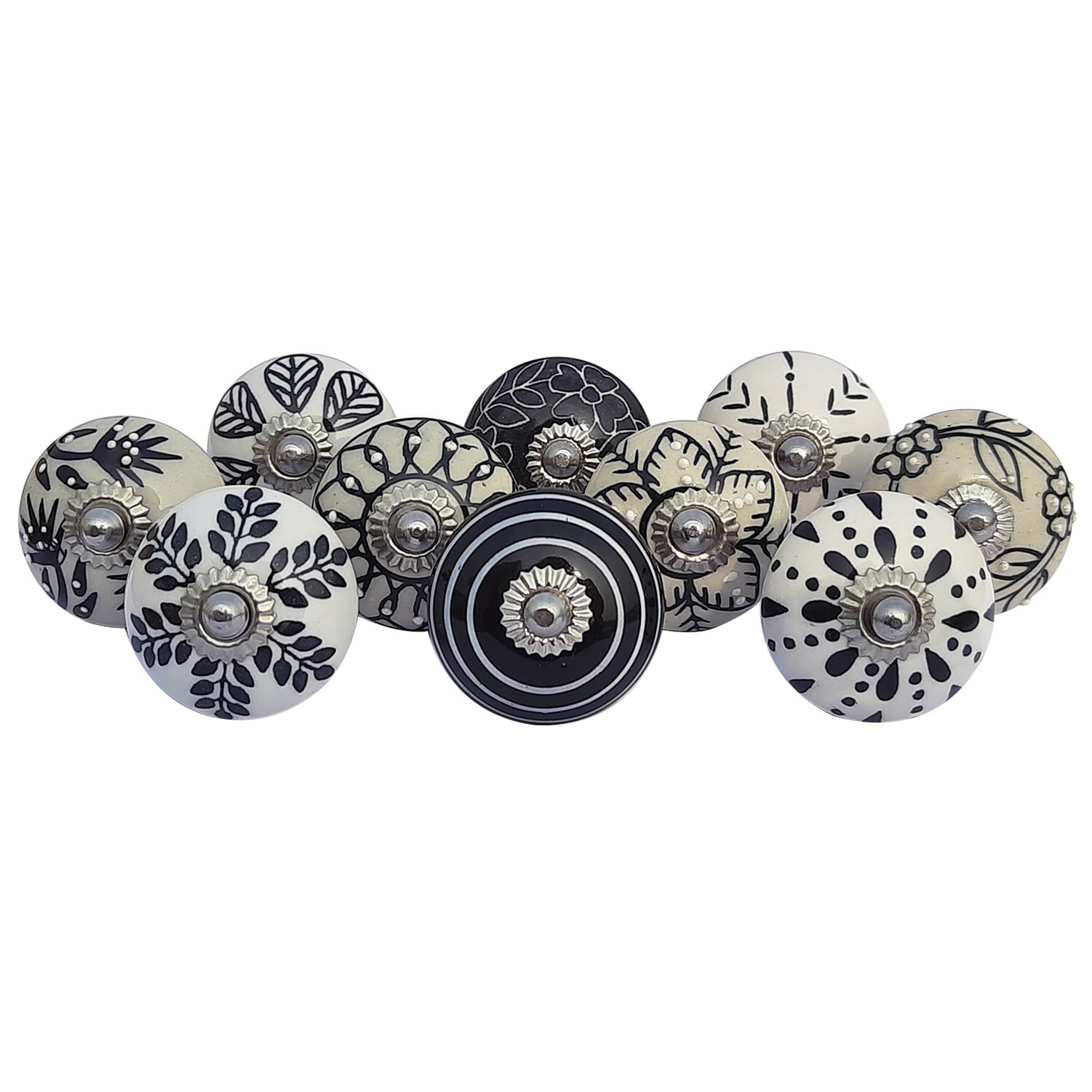 Hand Painted Vintage Ceramic Knobs for Kitchen Cabinet & Drawer Pulls Set of 10