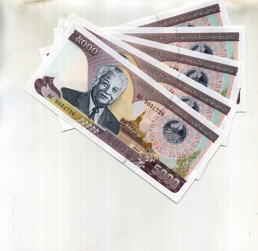 Laos 5000 Kip 2003 5 Consecutively Numbered Notes