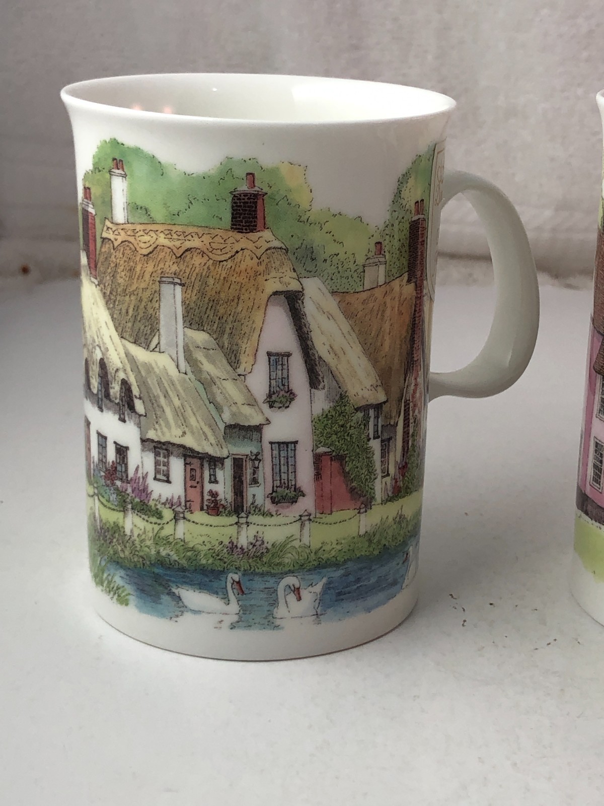 Set of 4 Dunoon Village Greens Bone China Coffee Cups Mugs Sue Scullard England
