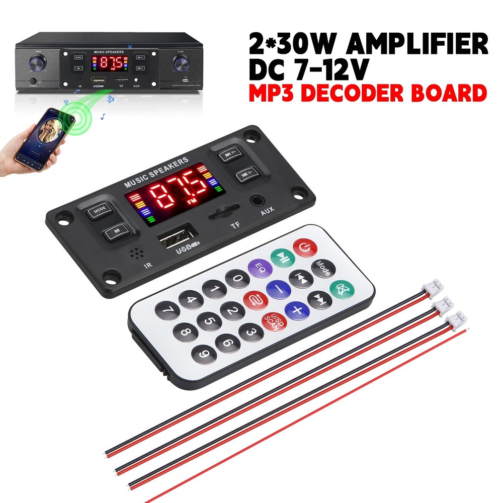 2*30W 60W Amplifier Module Bluetooth MP3 FM USB AUX DC7-12V MP3 Decoder Board