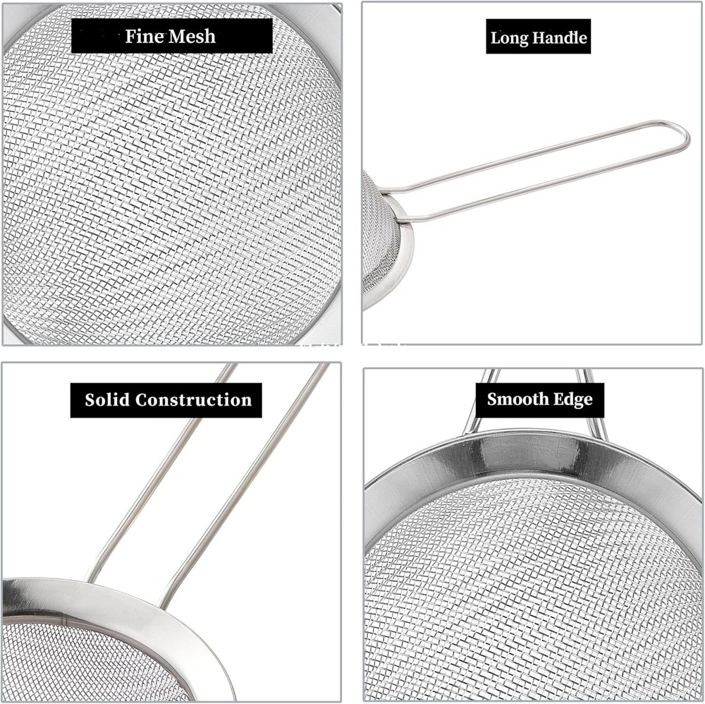 2 Pack Fine Mesh Strainers, Mini Stainless Steel Strainer with Handle for Kitche