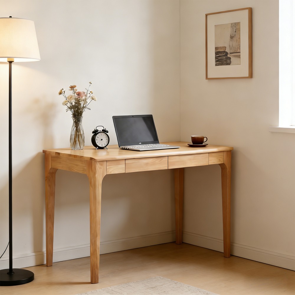 Solid Wood Desk with Drawers, Standing Desk with Smooth Edges, Home Office Desk
