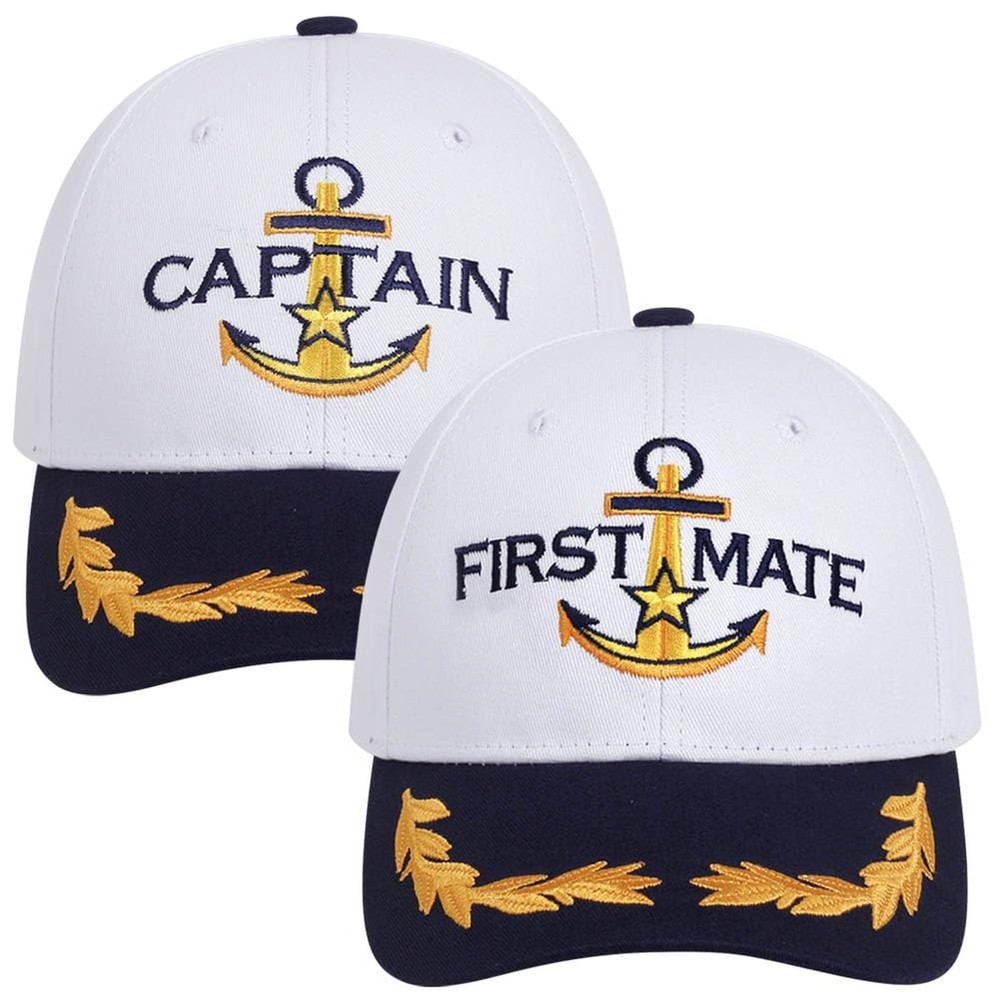 2 Pcs Captain Hat and First Mate Hat Set Matching Skipper Boating Baseball Ca...