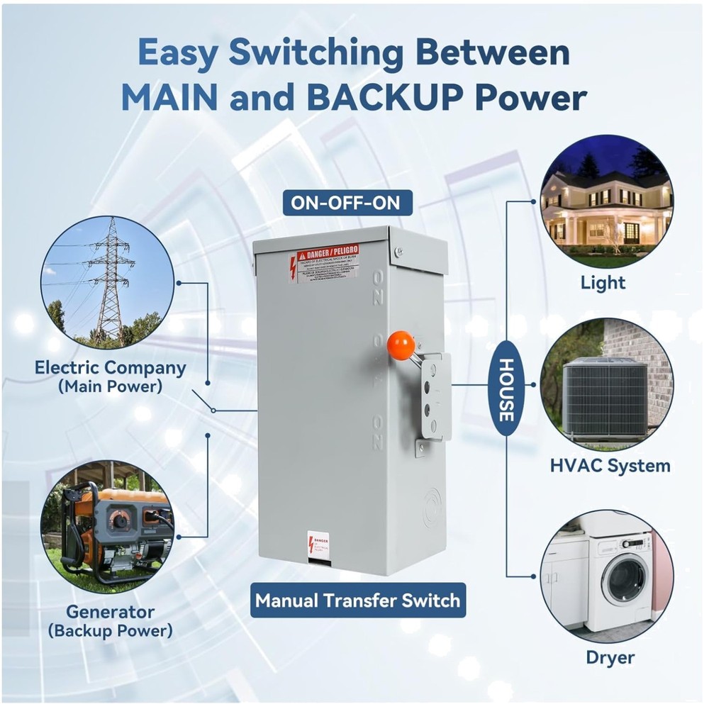 100A Generator Transfer Switch, 24000W, Manual Operation