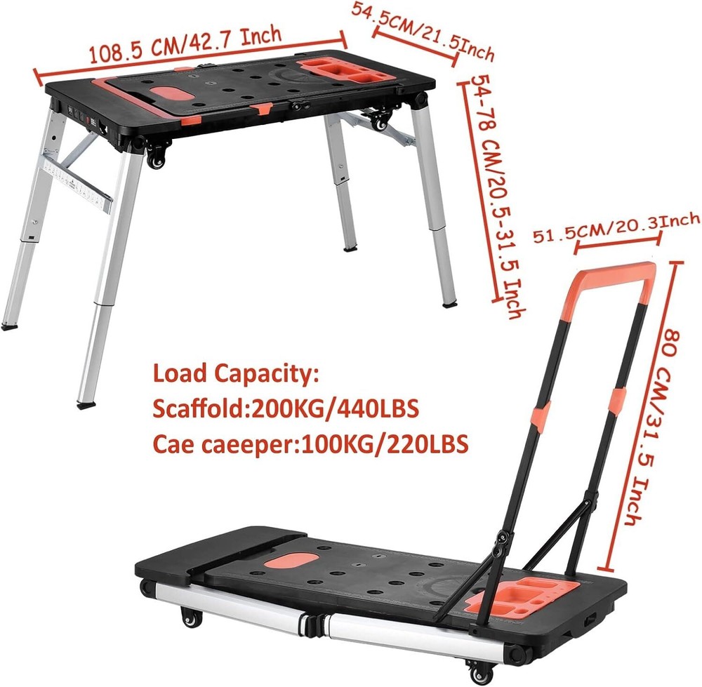 Folding Work Table Portable Workbench, Sawhorse, Scaffold, Platform, Car Creeper