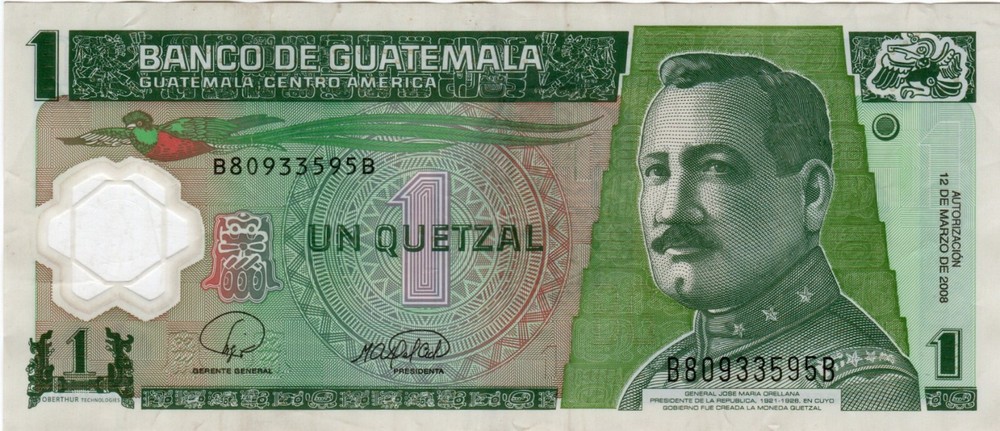 Banknote Guatemala P115a 1 Quetzal 2008, polymer
