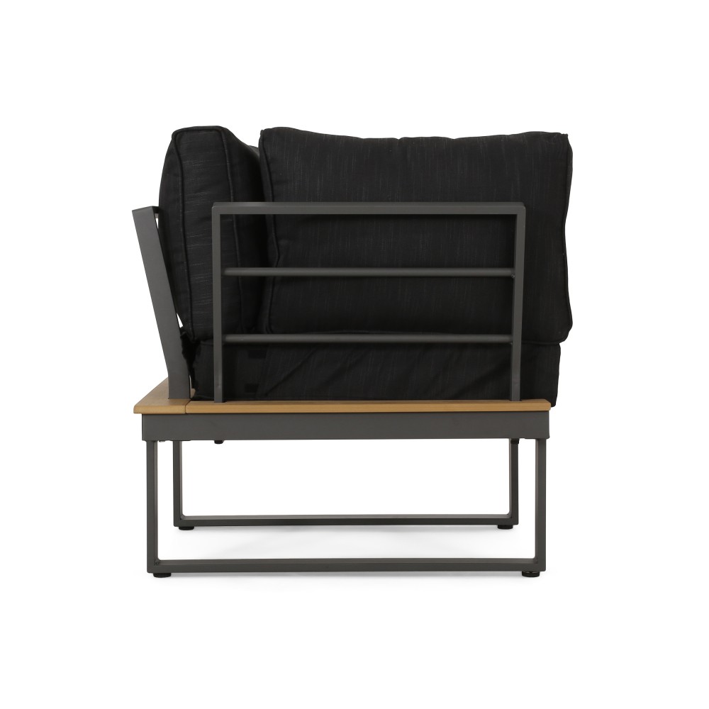 Outdoor Lounge Set: Modern Corner Chair & Acacia Wood Coffee Table w/ Cushions