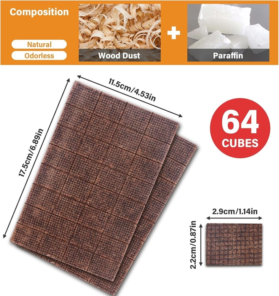HGD Fire Starter, 64 Mini Square, Natural Fire Starters for BBQ, Campfire, Firep
