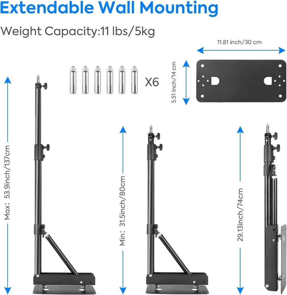 Wall Mount Boom Arm, 51inch/130cm Adjustable Triangle Wall Mounted Support