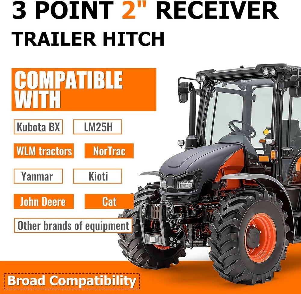 3 Point 2" Receiver Trailer Hitch Category One Tractor