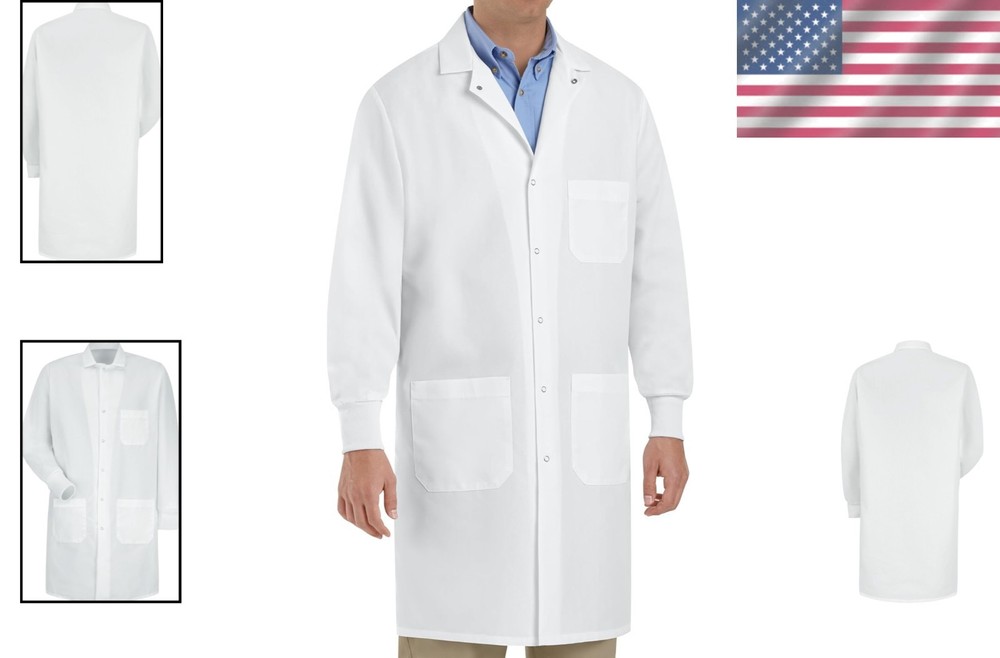 Unisex Cuffed Lab Coat, White, Snap Closure