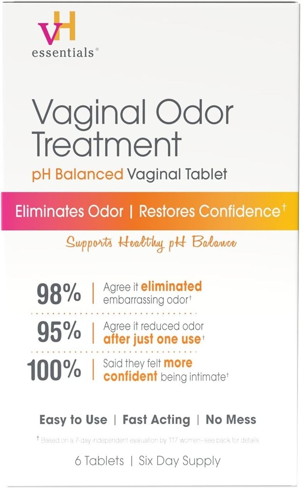vH essentials Vaginal Odor Treatment, pH Balanced Suppositories, 6 Tablets
