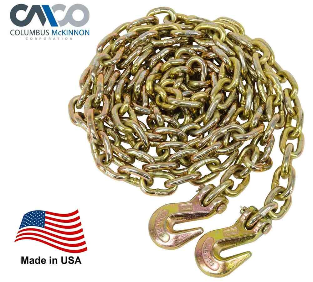 (2 Pack) NEW 3/8"x20' Grade 70 Transport Chain MADE IN USA! With G70 Grab hooks
