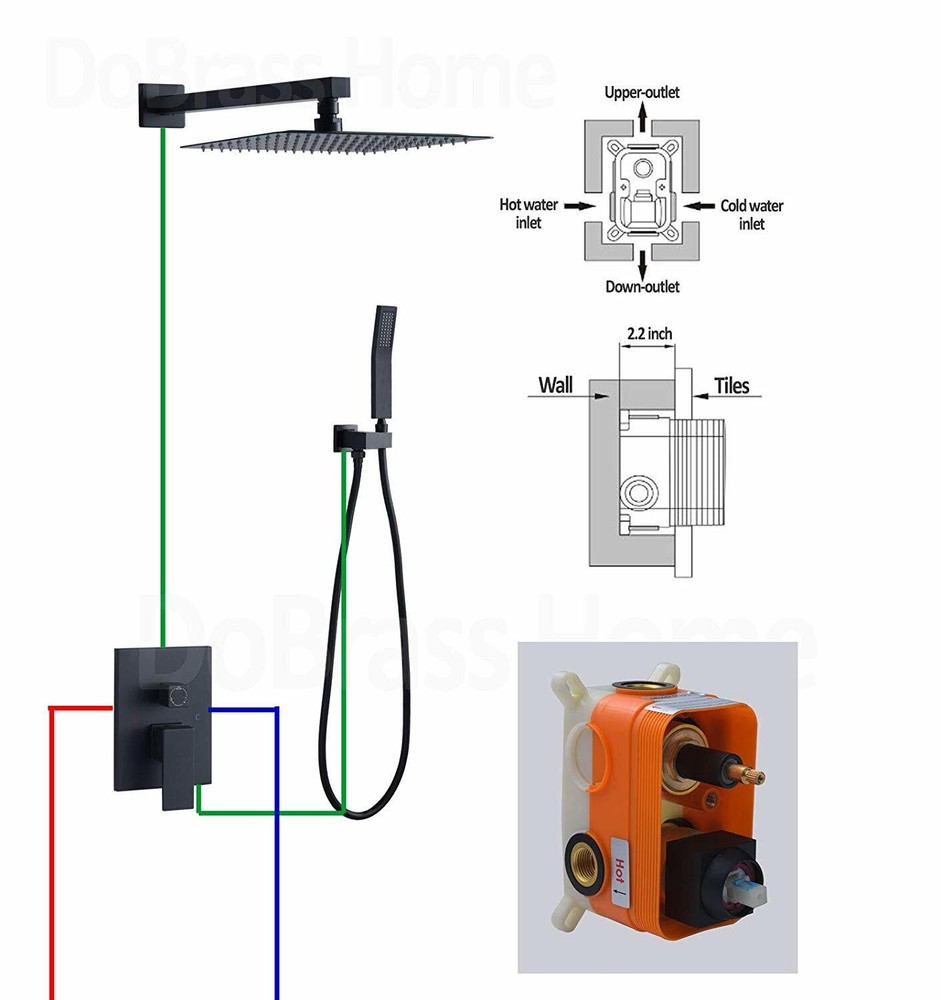 Matte Black Shower System Set Bathroom 16 inch Rainfall Mixer Shower Combo Set