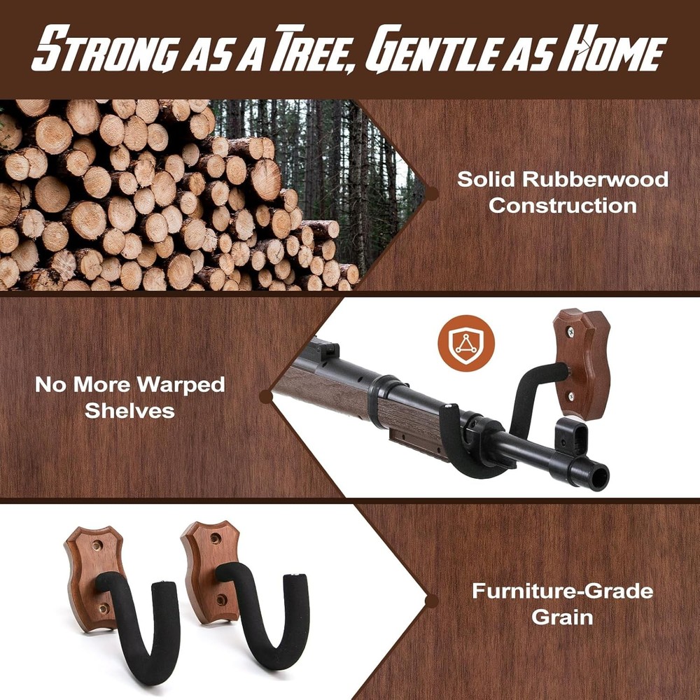 Wall-Mounted Soft Padded Gun Rack, Adjustable Horizontal Rifle Holder
