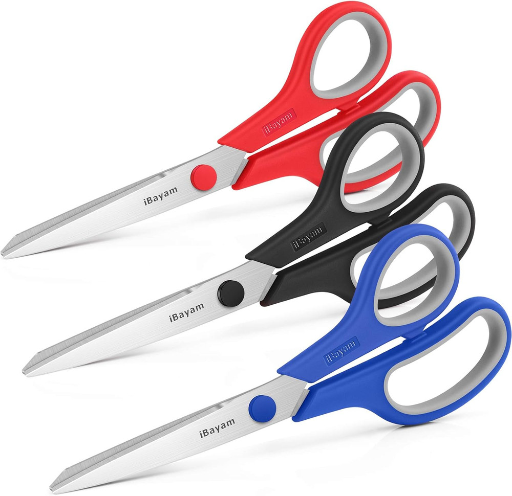 Scissors, 8" All Purpose Scissors Bulk 3-Pack, Ultra Sharp 2.5Mm Thick Blade Sh