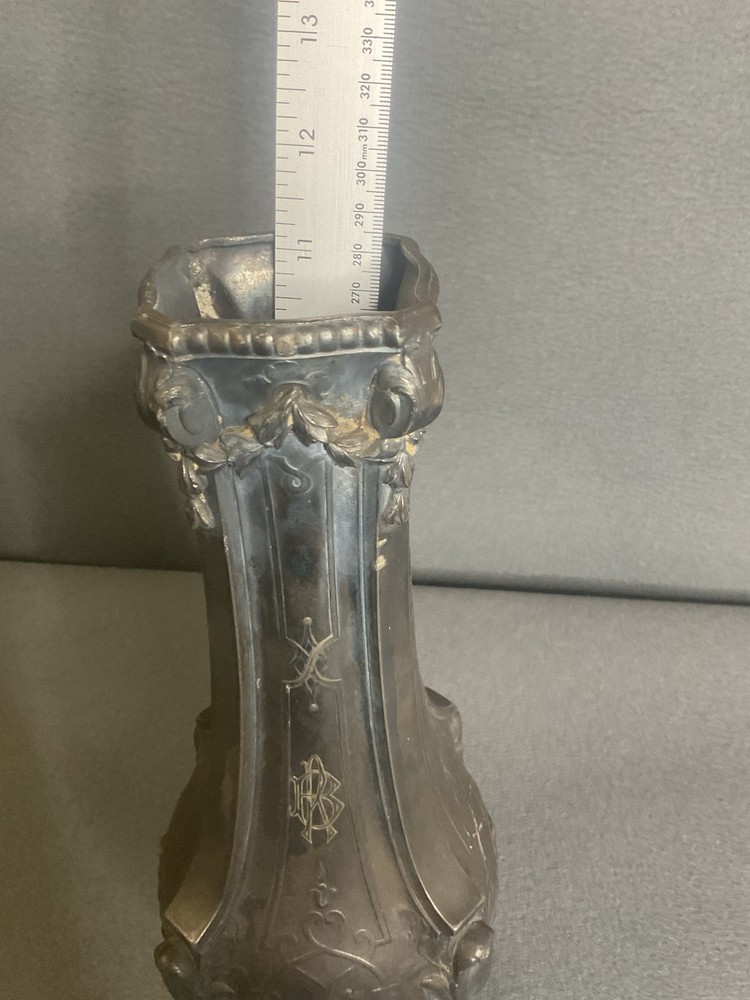 ANTIQUE SILVER PLATE Tall Square Vase