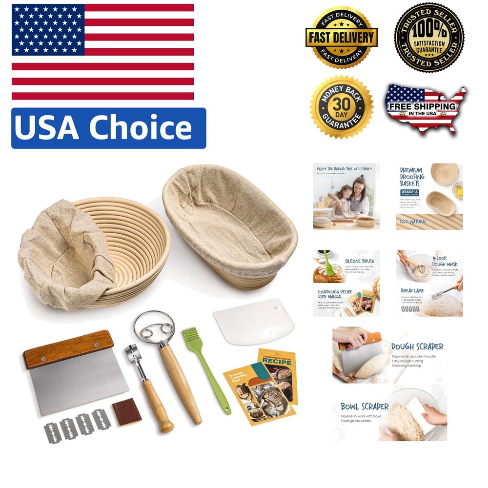 Complete Sourdough Baking Kit: 9" & 10" Rattan Proofing Baskets + Essentials