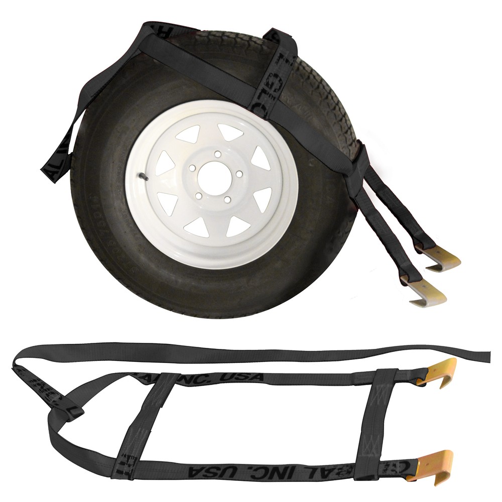 DEMCO Tow Dolly Tie Down Straps Wheel Net with Flat Hook BLACK (2 Pack)