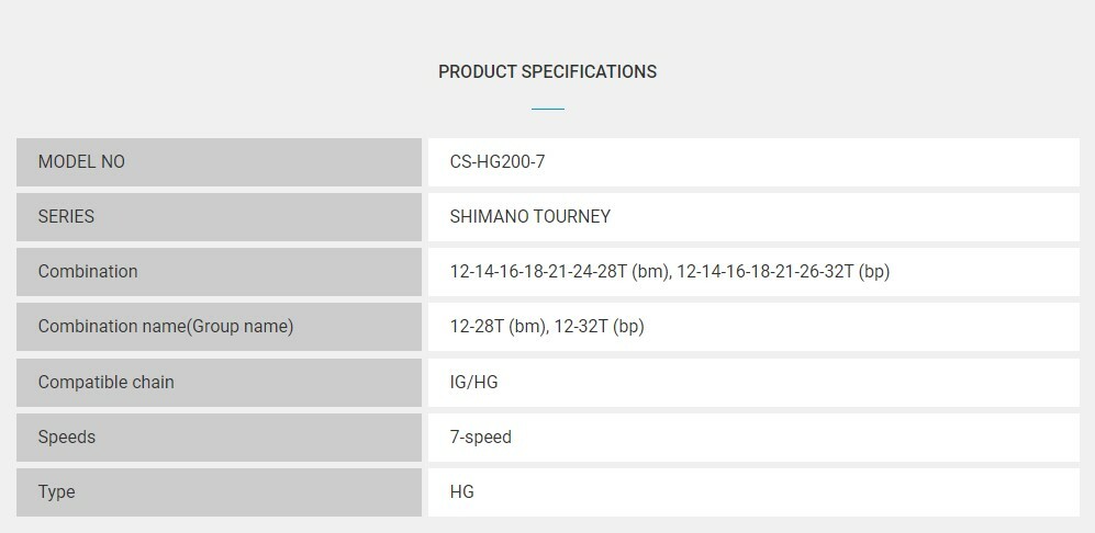 Shimano Tourney CS-HG200-7 7-Speed Cassette 12-28T 12-32T (OE)