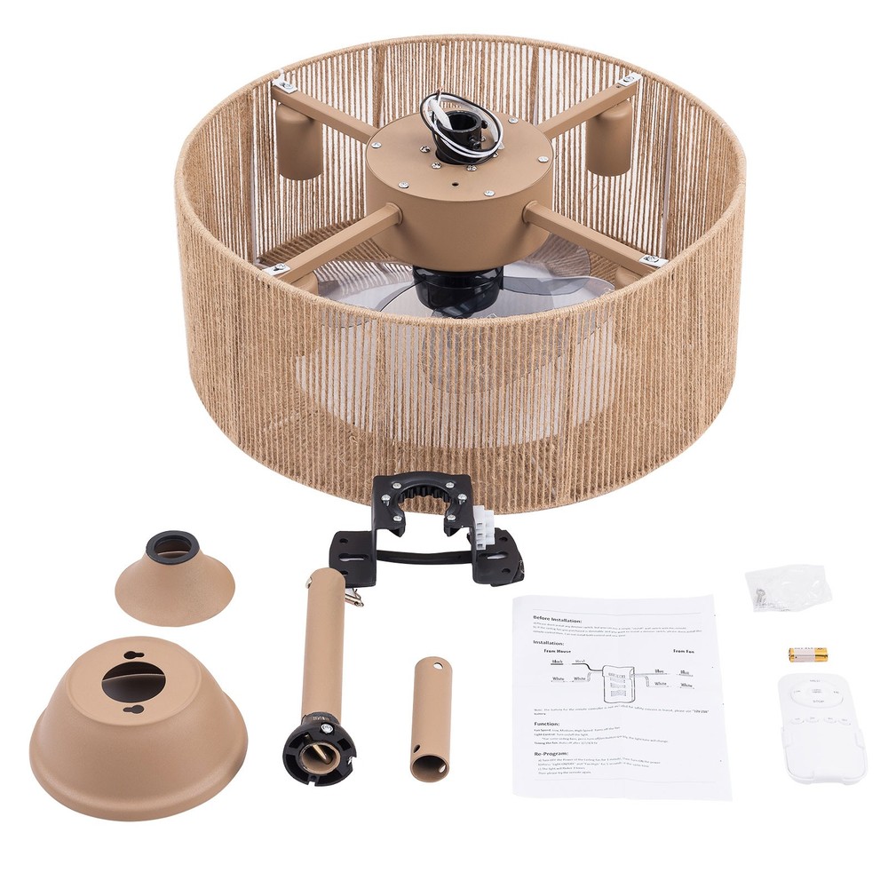 18'' Caged Ceiling Fan Light with Remote Control Chandelier Flush Mount Light