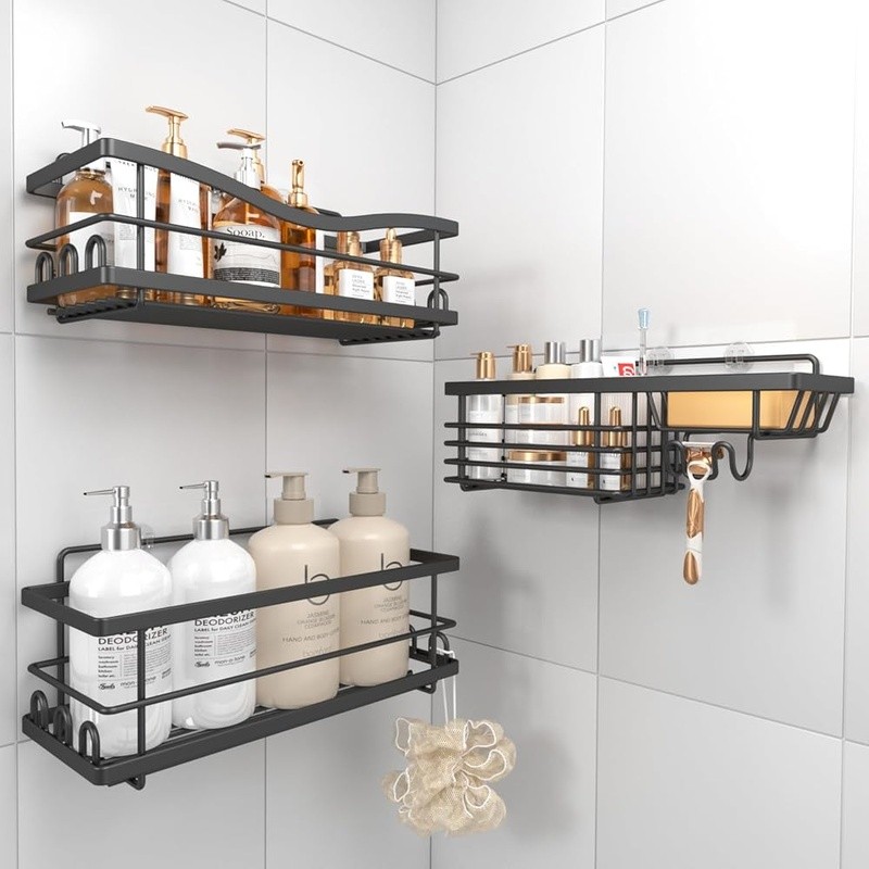 3 Pack Shower Caddy Organizer Rustproof Adhesive Shelf Set Quick Drainage Hooks