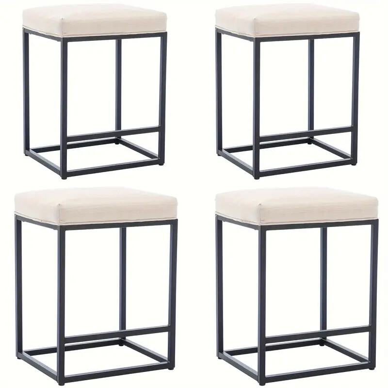 White Linen Counter Height Bar Stools, Backless Upholstered for Kitchen/Bar Pub