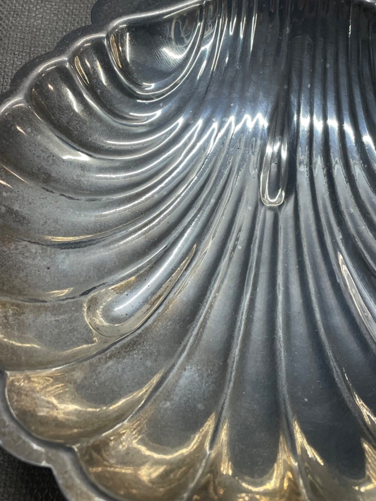 Shell Shape Dish English Silver on Copper Dish marked adn has design see pics