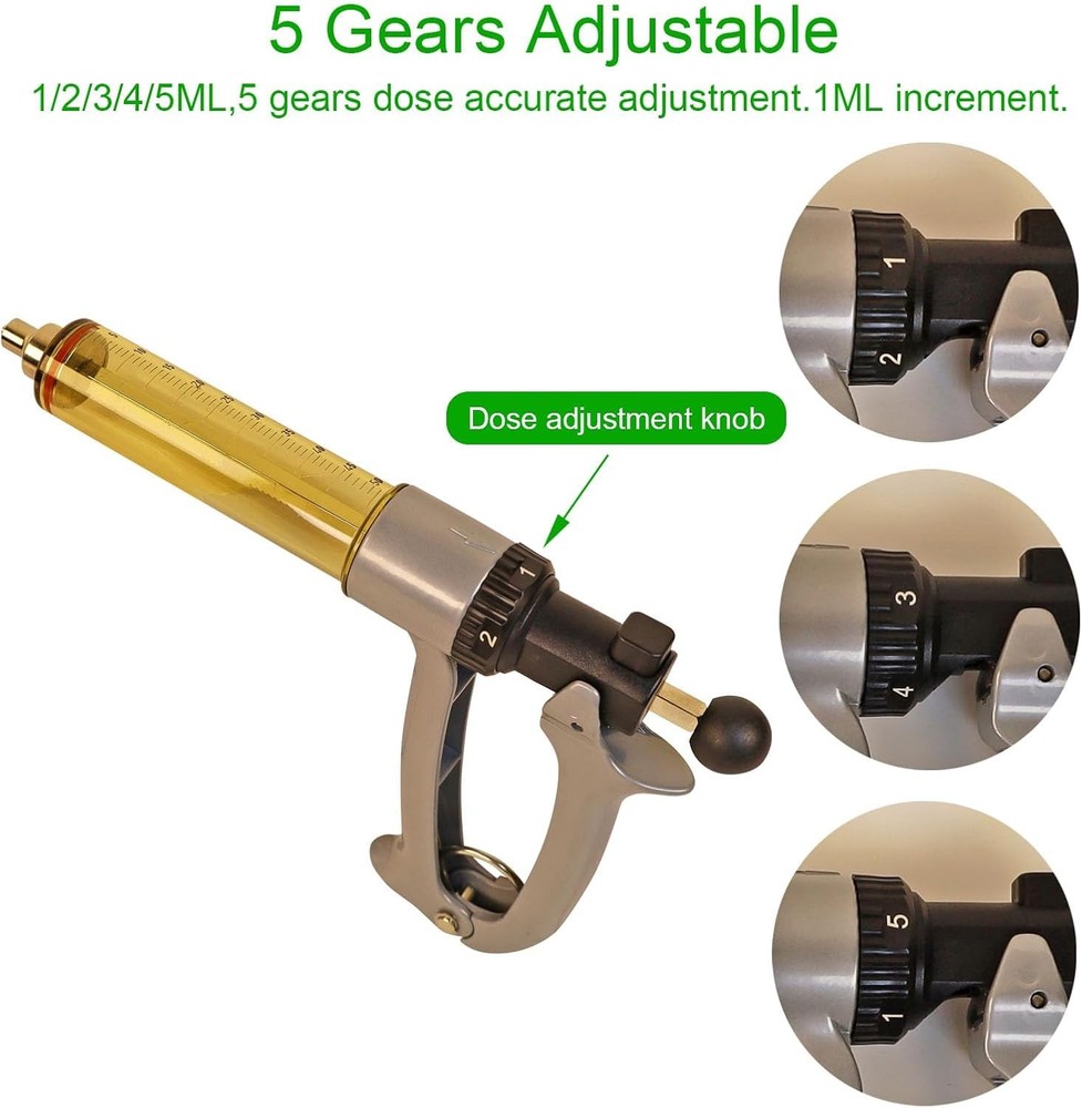 50ML Semi Automatic Livestock Syringe, 5 Gears Adjustable Continuous Repeatin...