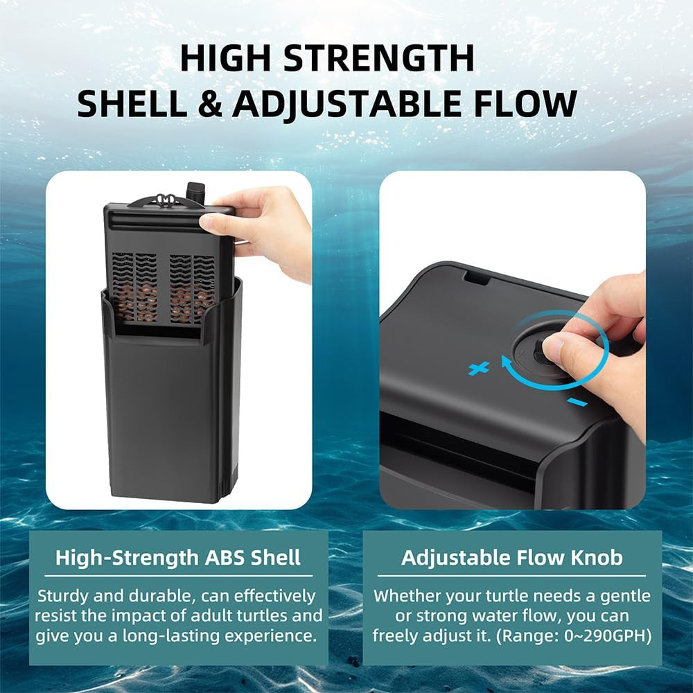 Turtle Tank Filter Internal Power Aquarium Filter Low Water Level Biofiltration