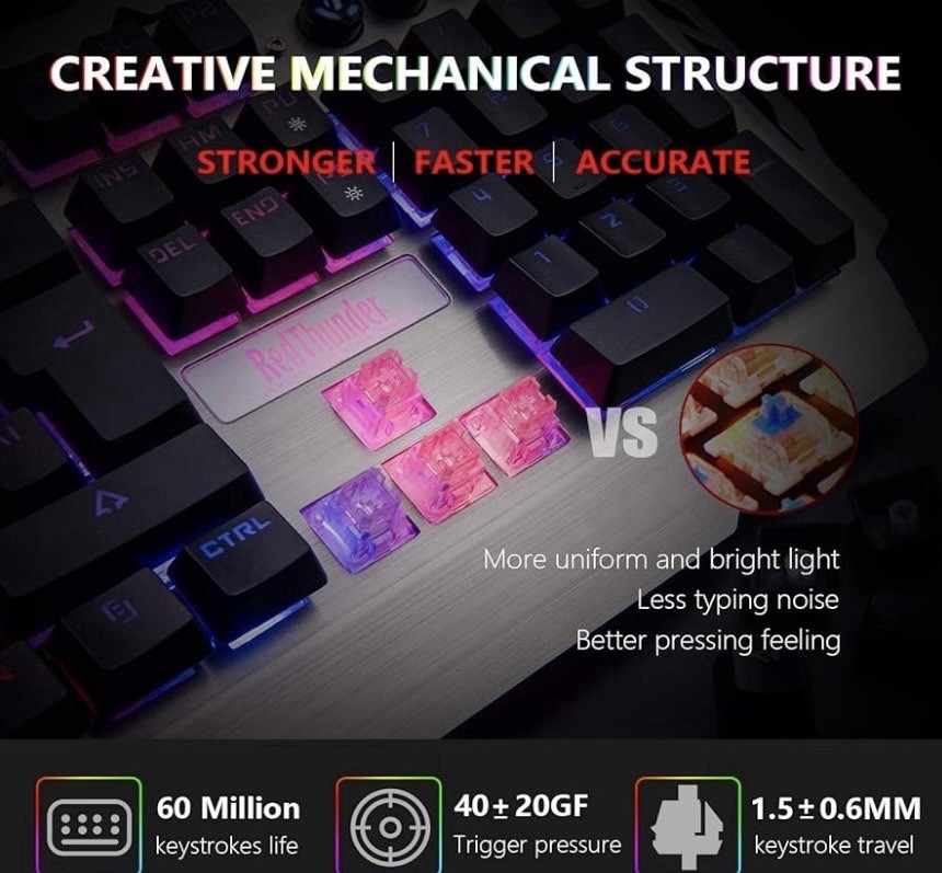 RedThunder K-900 Wired Semi-Mechanical Version Gaming Keyboard Metal Frame Win