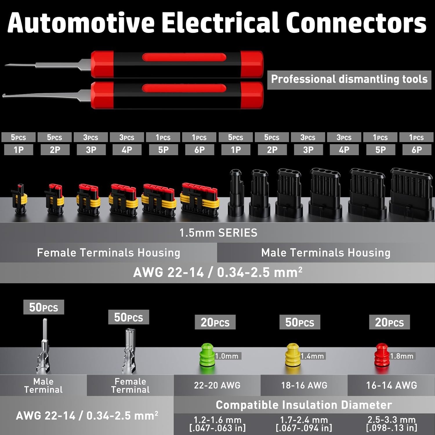 Kit de Conectores Eléctricos Automotrices Impermeables, Macho/Hembra Automotriz