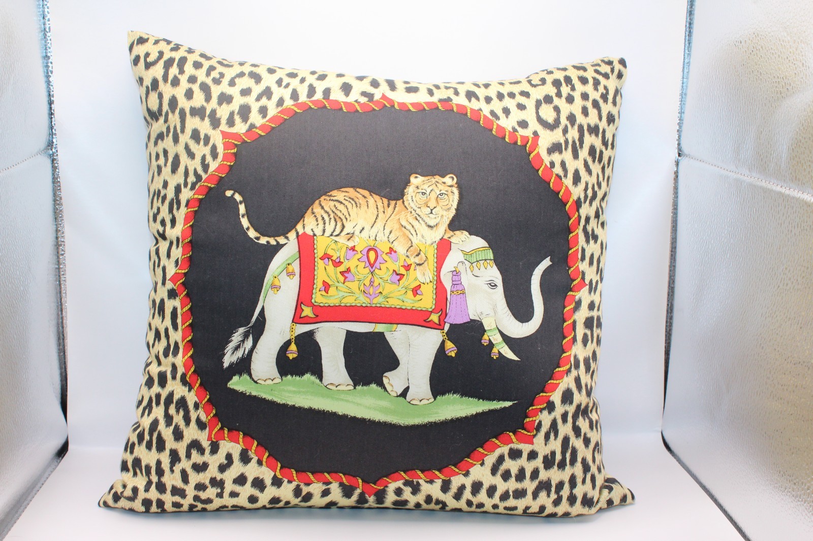 Jim Thompson Thailand Tiger & Elephant Pillow Case w/ Pilllow Thai Silk 13x13
